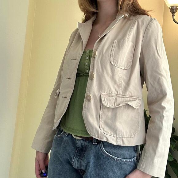 Y2k old navy cream fitted button up jacket size medium - Picture 3 of 8